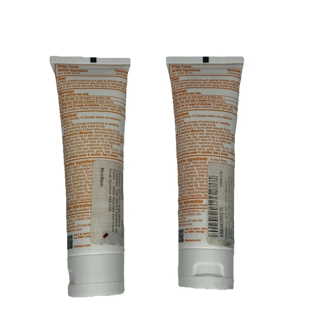 Thinkbaby SPF 50+ Baby Mineral Sunscreen 3oz Lot of 2 Zinc Oxide Water Resistant